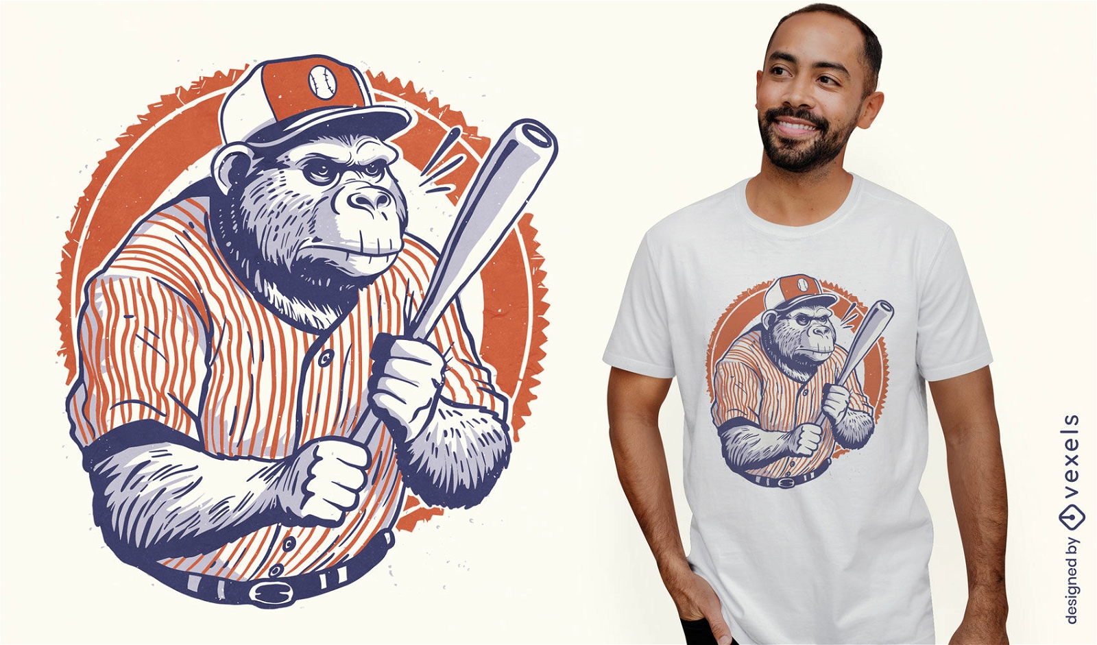 Baseball player gorilla t-shirt design