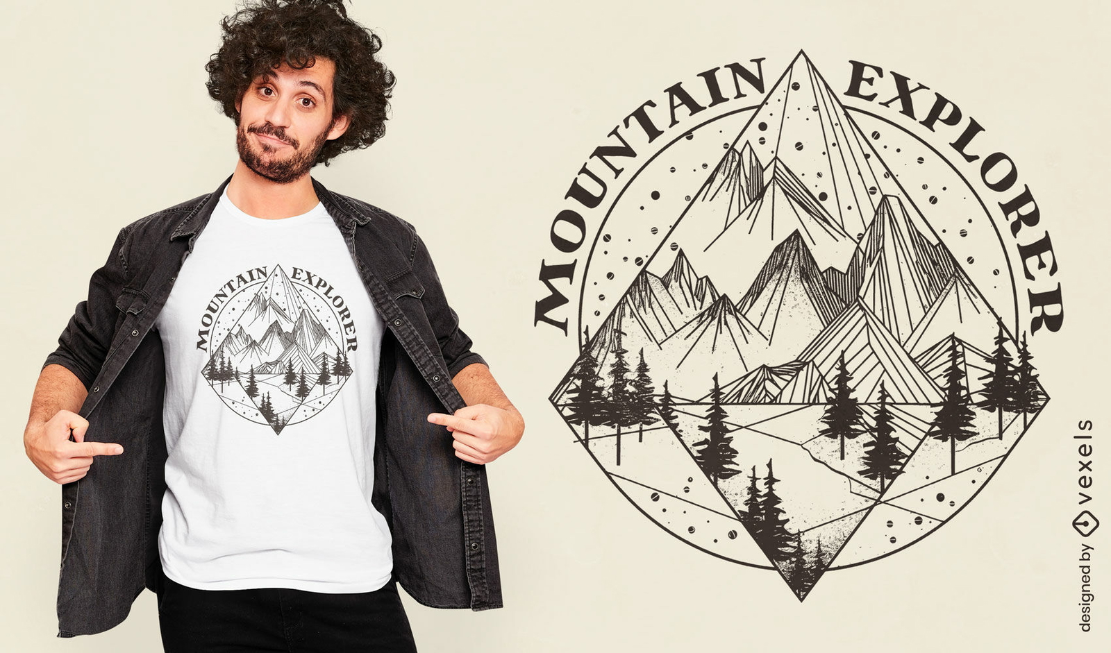 Diseño de camiseta con insignia de explorador de montaña.