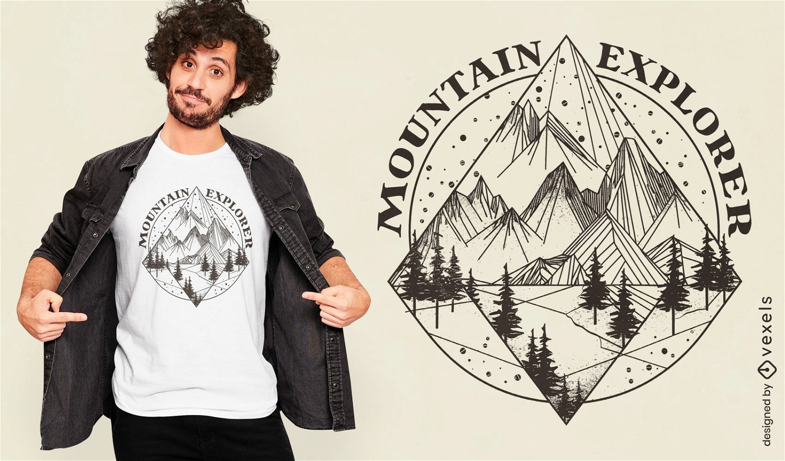 T-Shirt-Design mit Bergforscher-Abzeichen