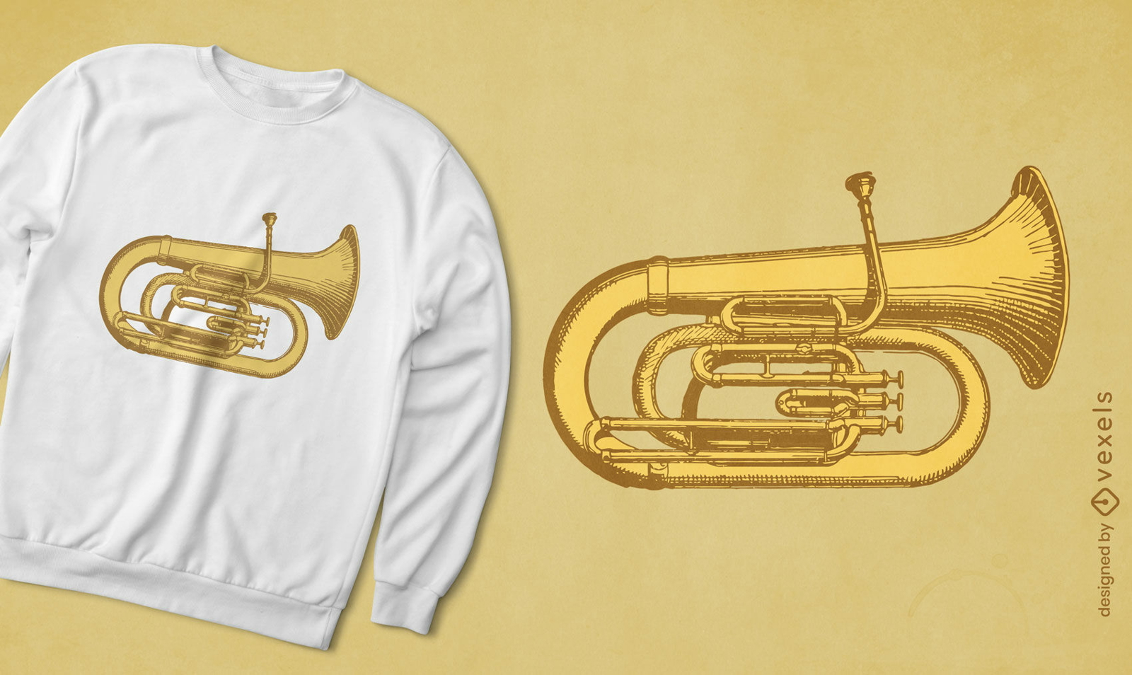 Diseño de camiseta de instrumento de trompeta.