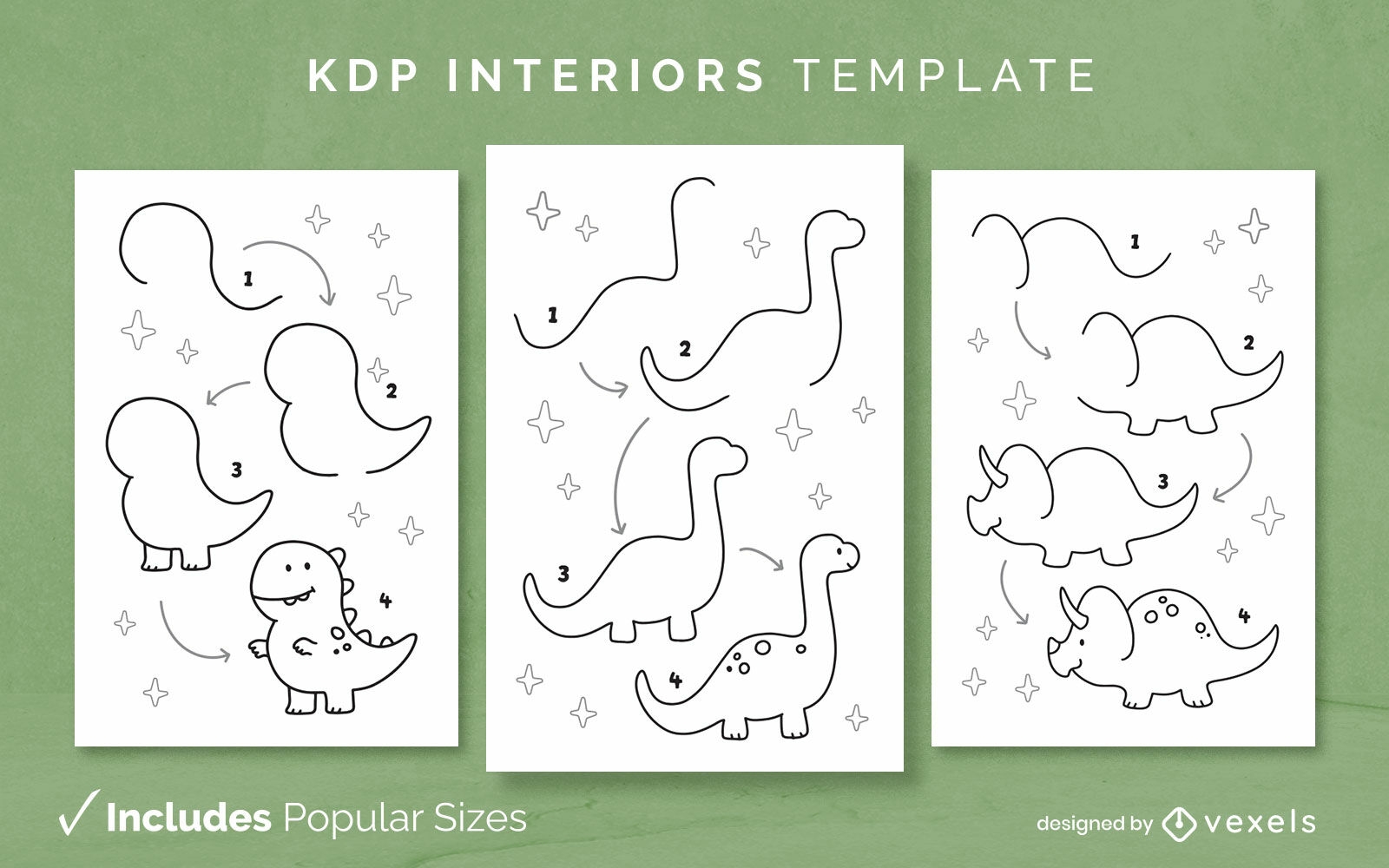 How to draw dinosaurs diary design template KDP