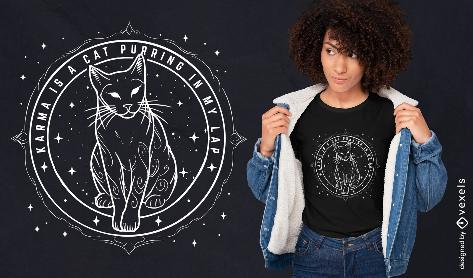 Diseño de camiseta de cita de karma de gato de astrología