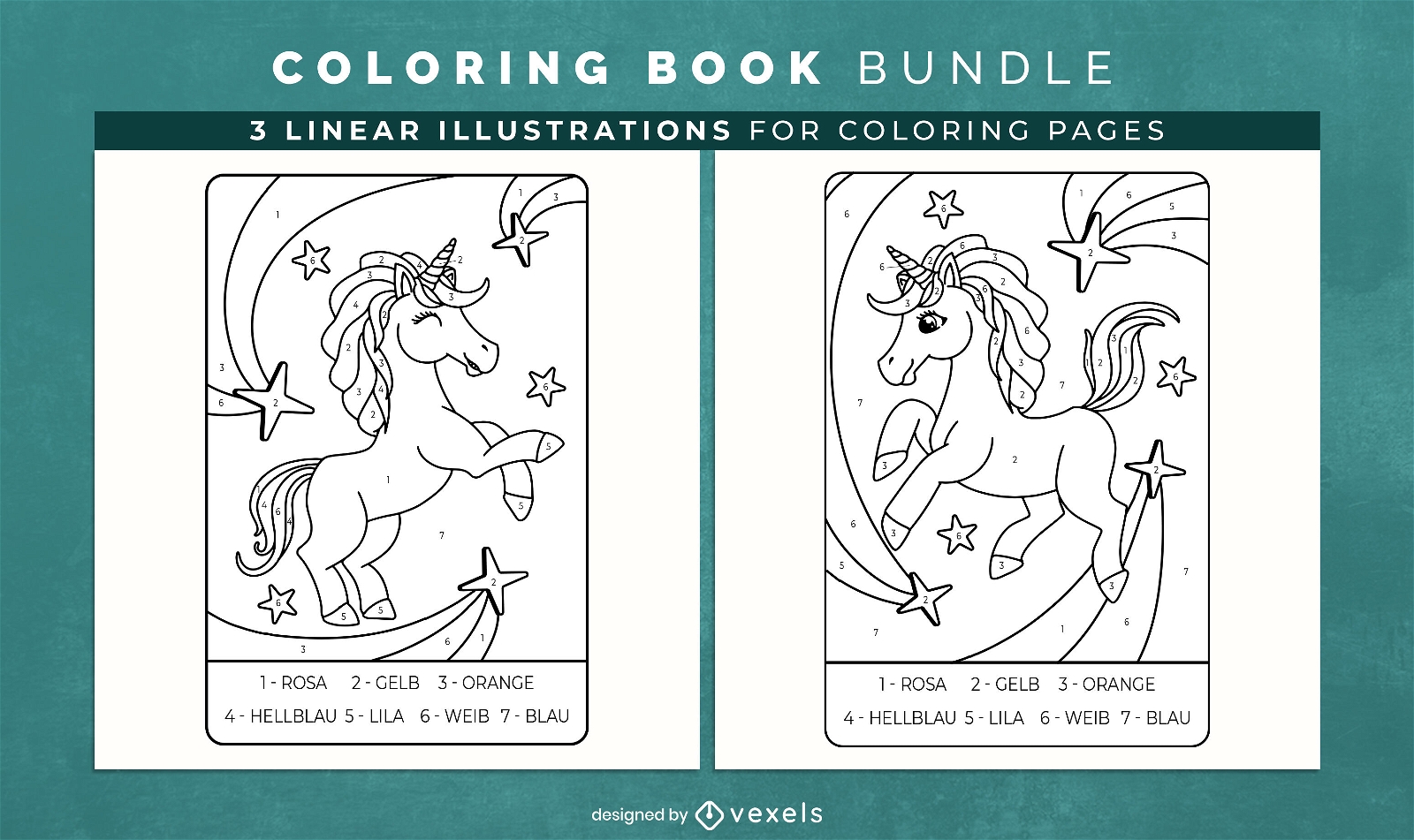 Páginas de design de livro para colorir de unicórnio de desenho animado
