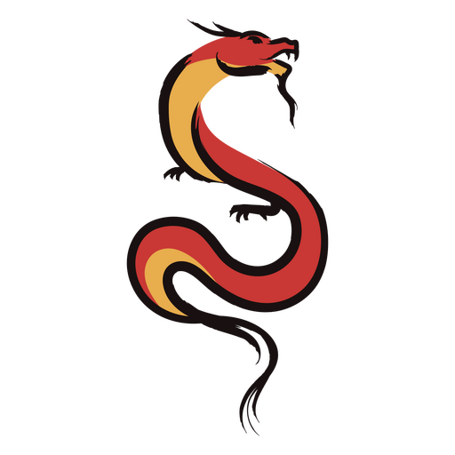 Dragón rojo, amarillo y negro. Diseño PNG