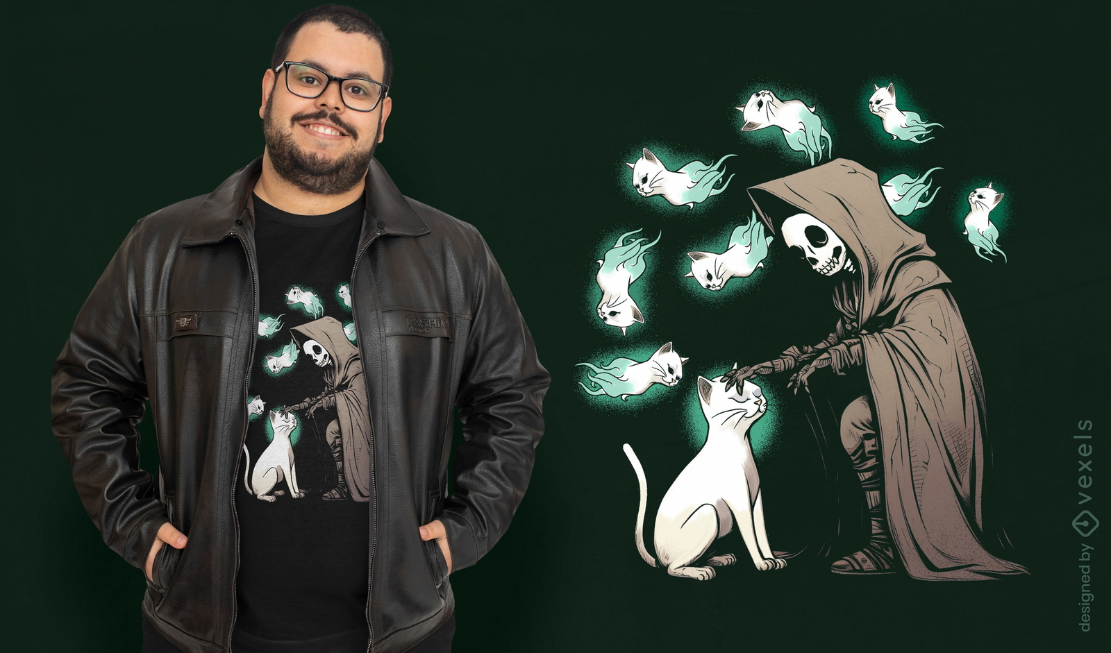 Diseño de camiseta de gato y parca.