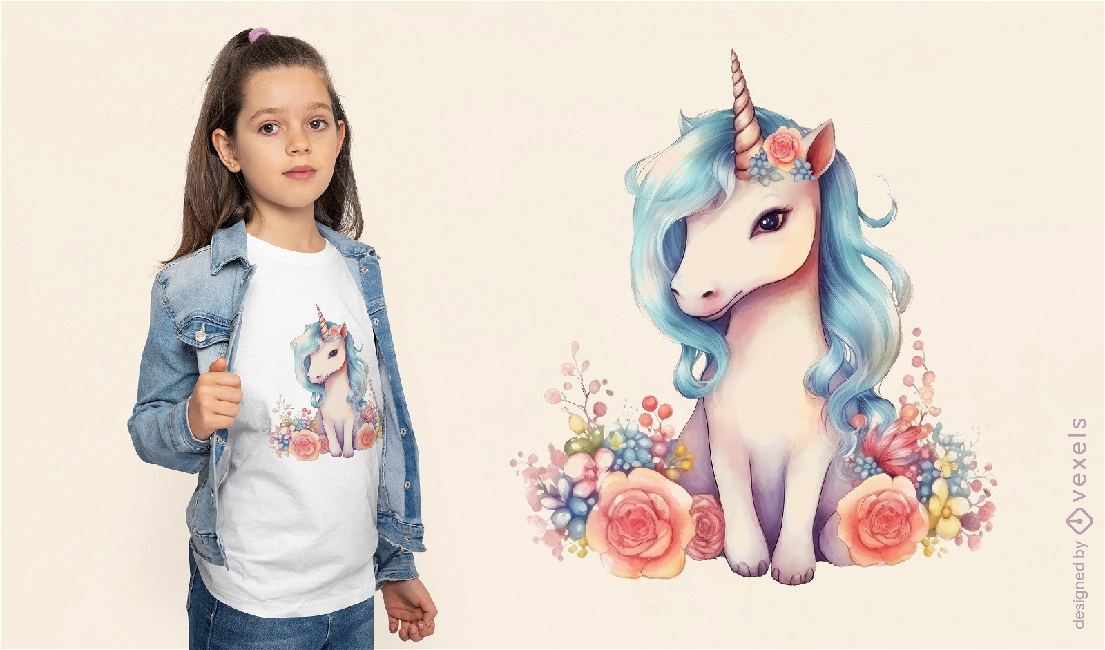 Diseño de camiseta floral de unicornio.