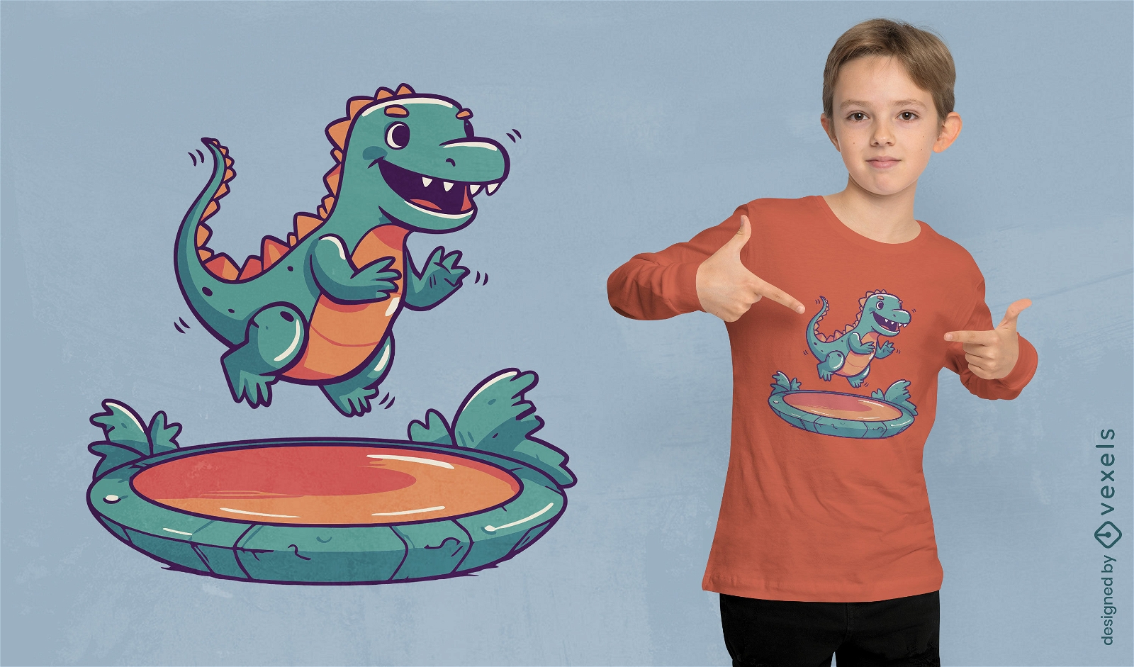 Dinosaurier auf einem Trampolin-T-Shirt-Design