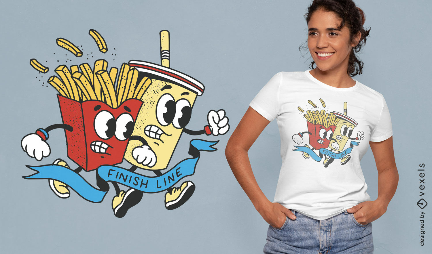 Diseño de camiseta de papas fritas y bebida.