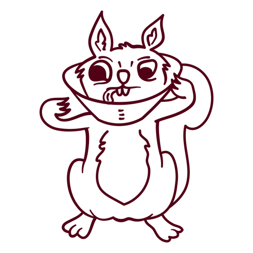Red drawing of a squirrel holding a bowl PNG Design