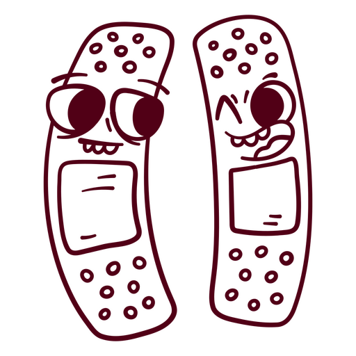 Pair of bandages with faces on them PNG Design
