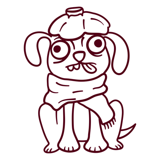 Dibujo de un perro con gorro y bufanda. Diseño PNG