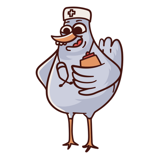 Cartoon chicken in a nurse hat holding a bag PNG Design
