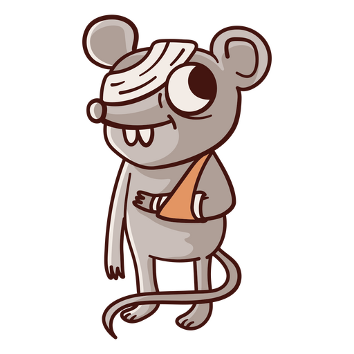 Cartoon mouse with a bandage on his arm PNG Design