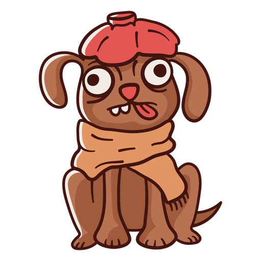 Cartoon dog wearing a scarf and hat PNG Design