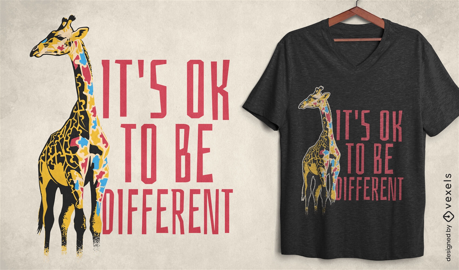 Diseño de camiseta colorida animal jirafa