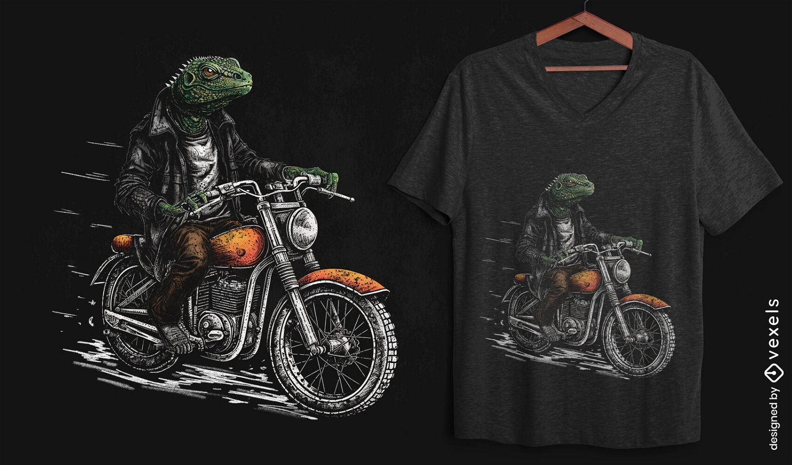 Diseño de camiseta de motociclista reptil.