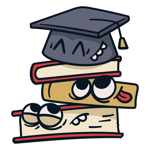 Stack of books with a graduation cap on top PNG Design