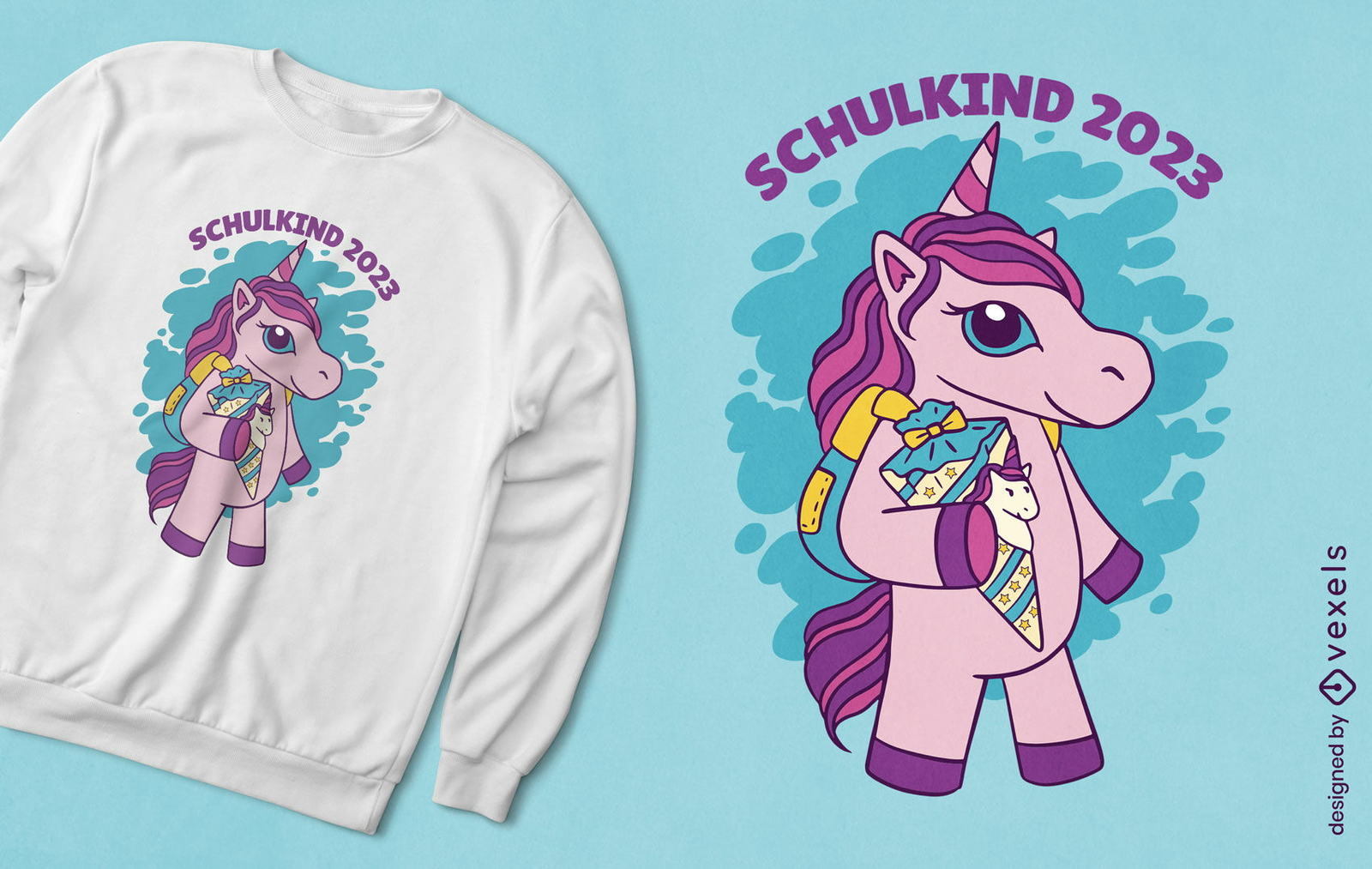 Diseño de camiseta de unicornio yendo a la escuela.