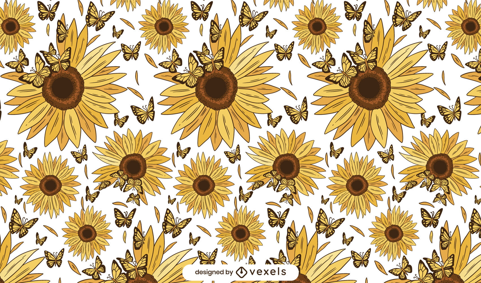 Diseño de patrón de girasoles y mariposas.