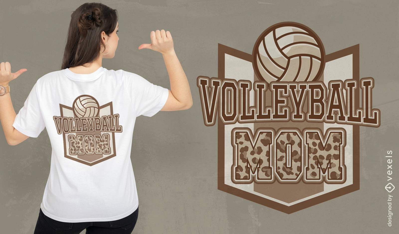 Diseño de camiseta de mamá de voleibol con estampado animal.