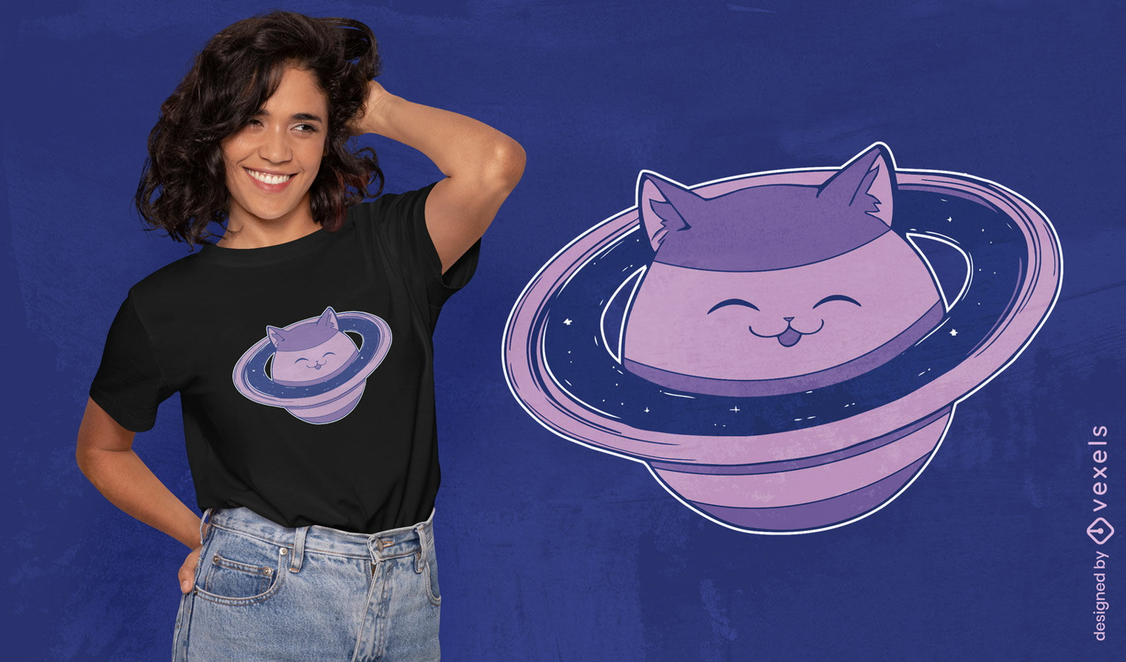 Diseño de camiseta lindo gato animal planeta