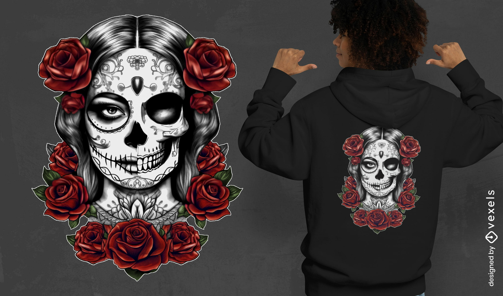 Diseño de camiseta floral del día de muertos.