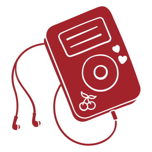 Leitor de mp3 vermelho com fones de ouvido conectados a ele Desenho PNG