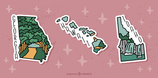 US States maps sticker set 