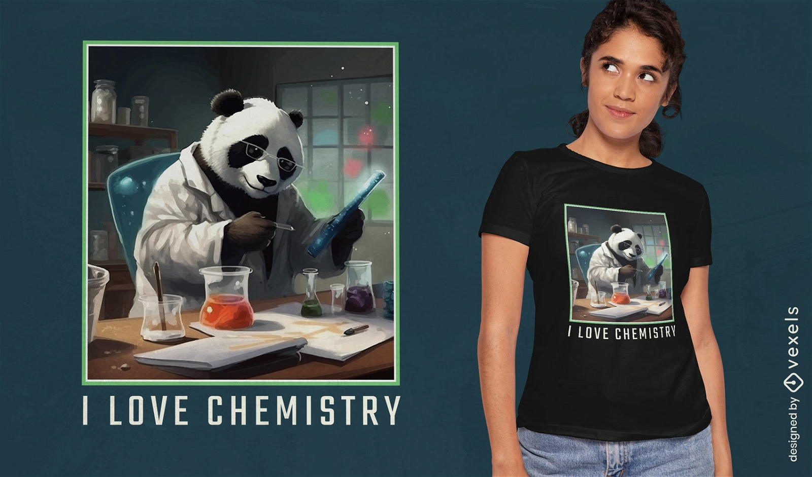 Diseño de camiseta de científico de oso panda.