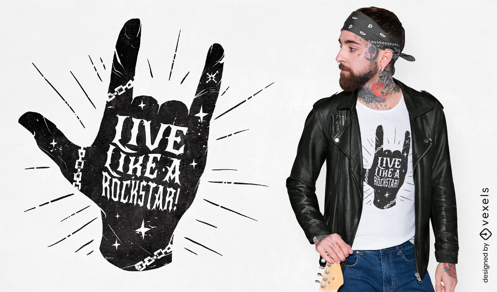 Design de camiseta de silhueta de mão Rockstar