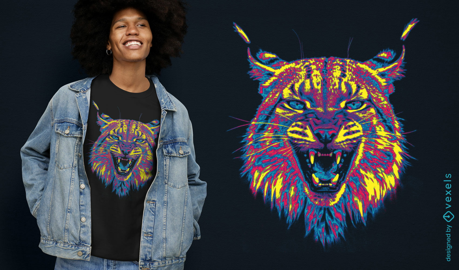 Diseño de camiseta de lince psicodélico.