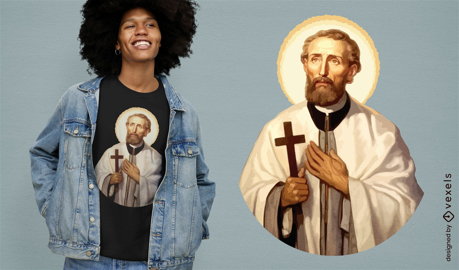 T-Shirt-Design mit religiöser Figur von Jesus