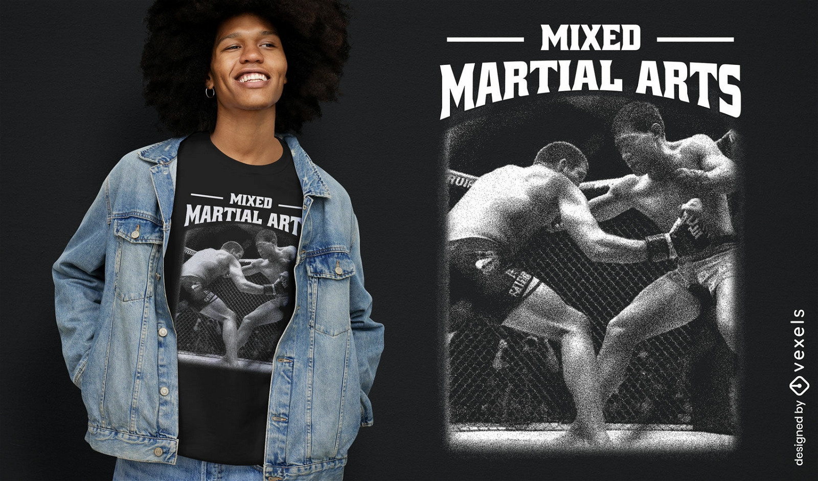 Diseño de camiseta de artes marciales llena de acción.