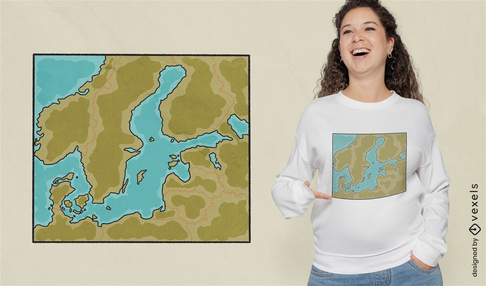 Design de camiseta com mapa do mar B?ltico