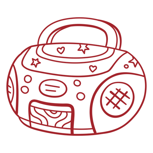 Dibujo rojo de un boombox. Diseño PNG