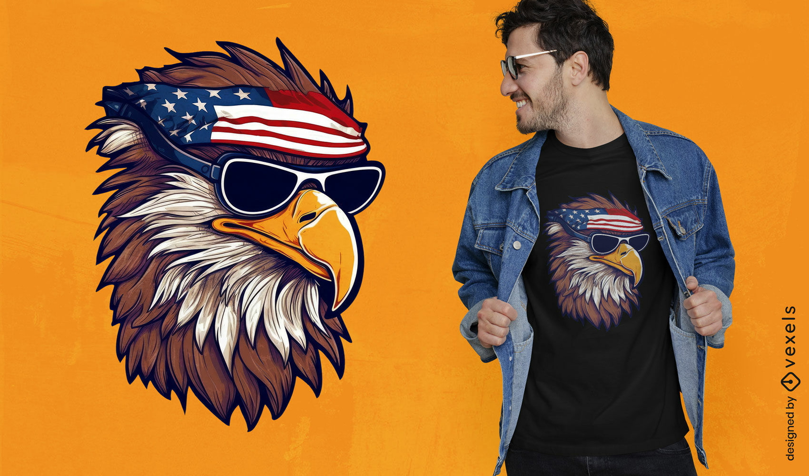 Águia com t-shirt de tiara americana psd