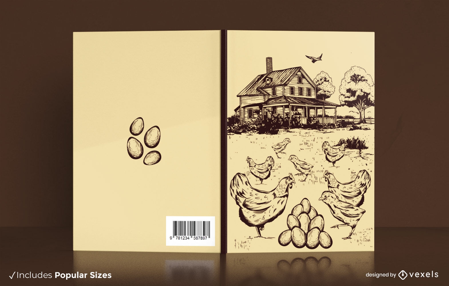 Design de capa de livro de fazenda de galinhas KDP