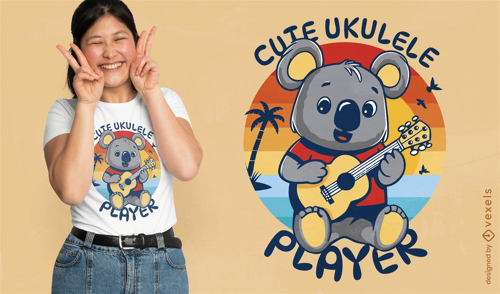 Design de camiseta de coala tocando ukulele