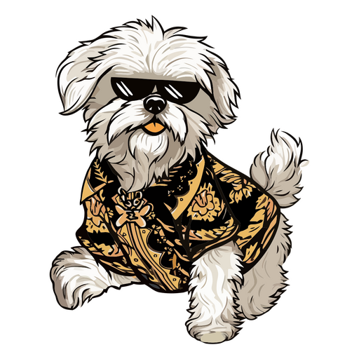Cachorro branco usando óculos escuros e camisa havaiana Desenho PNG
