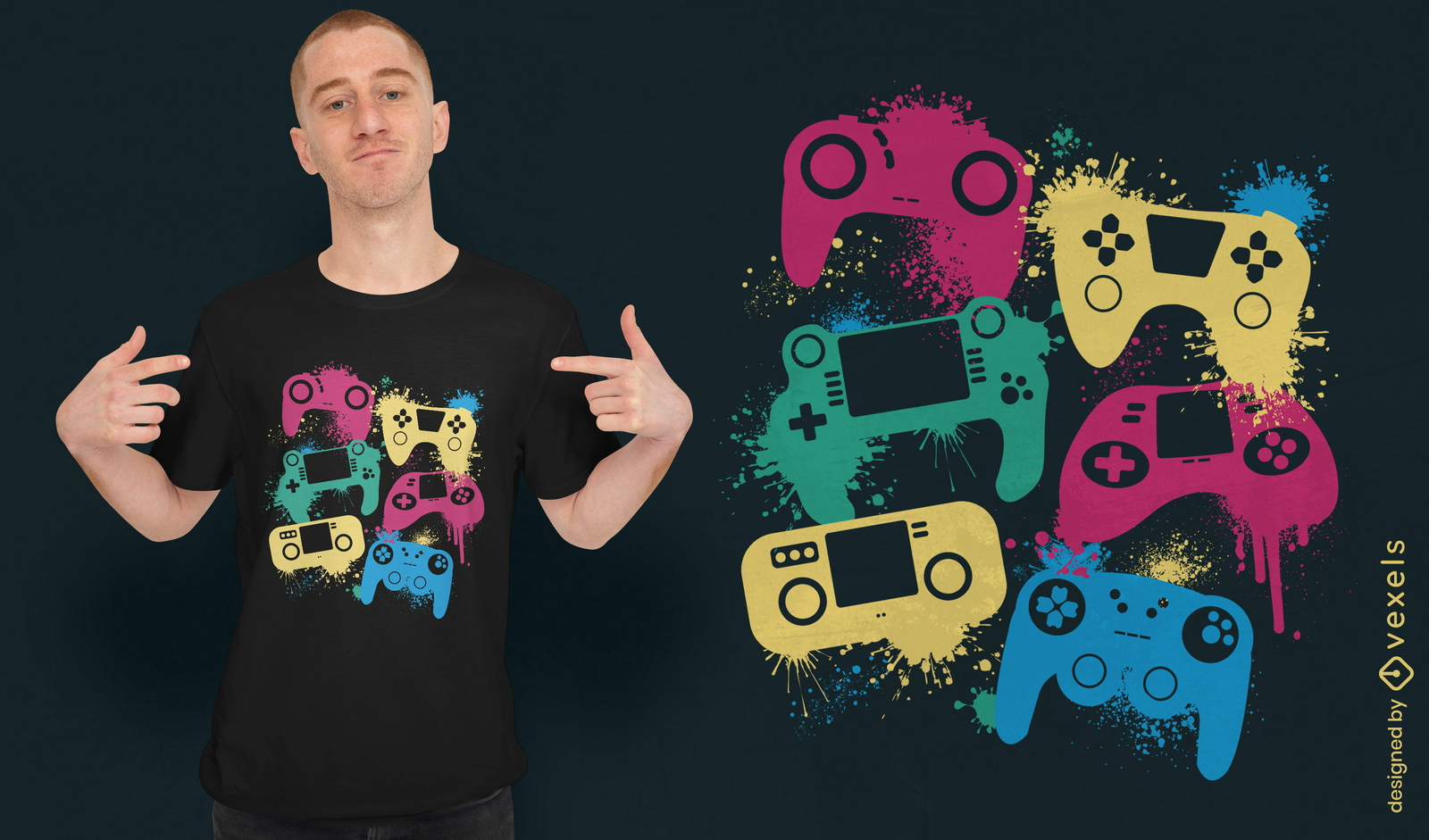 Diseño de camiseta de graffiti de joysticks de juego