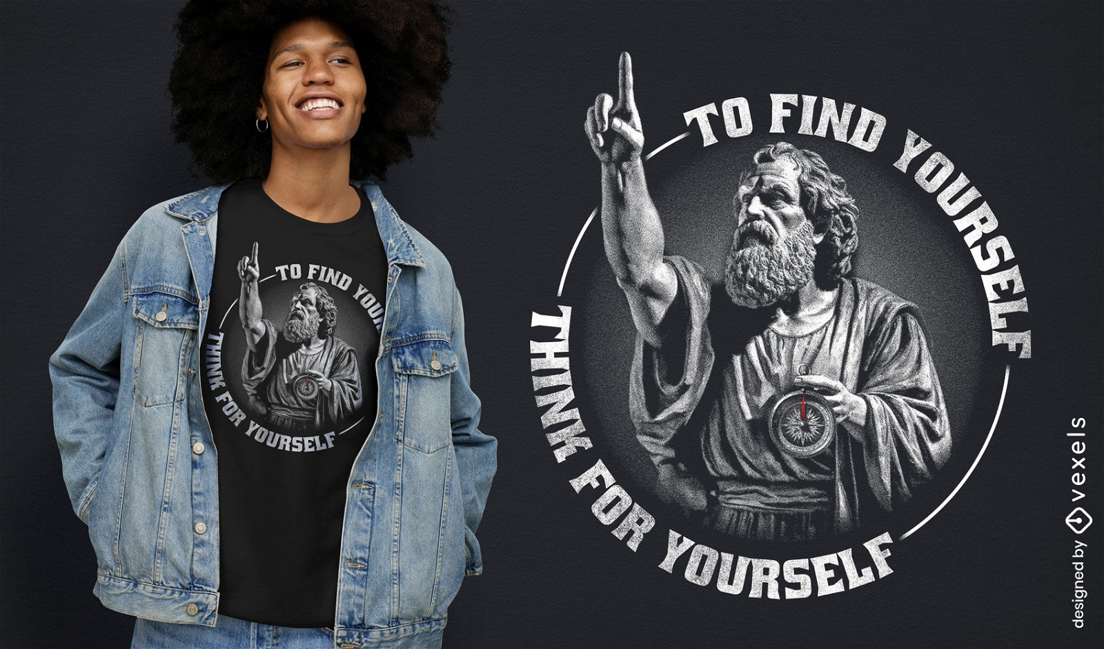 Diseño de camiseta con cita de sabiduría de Sócrates.