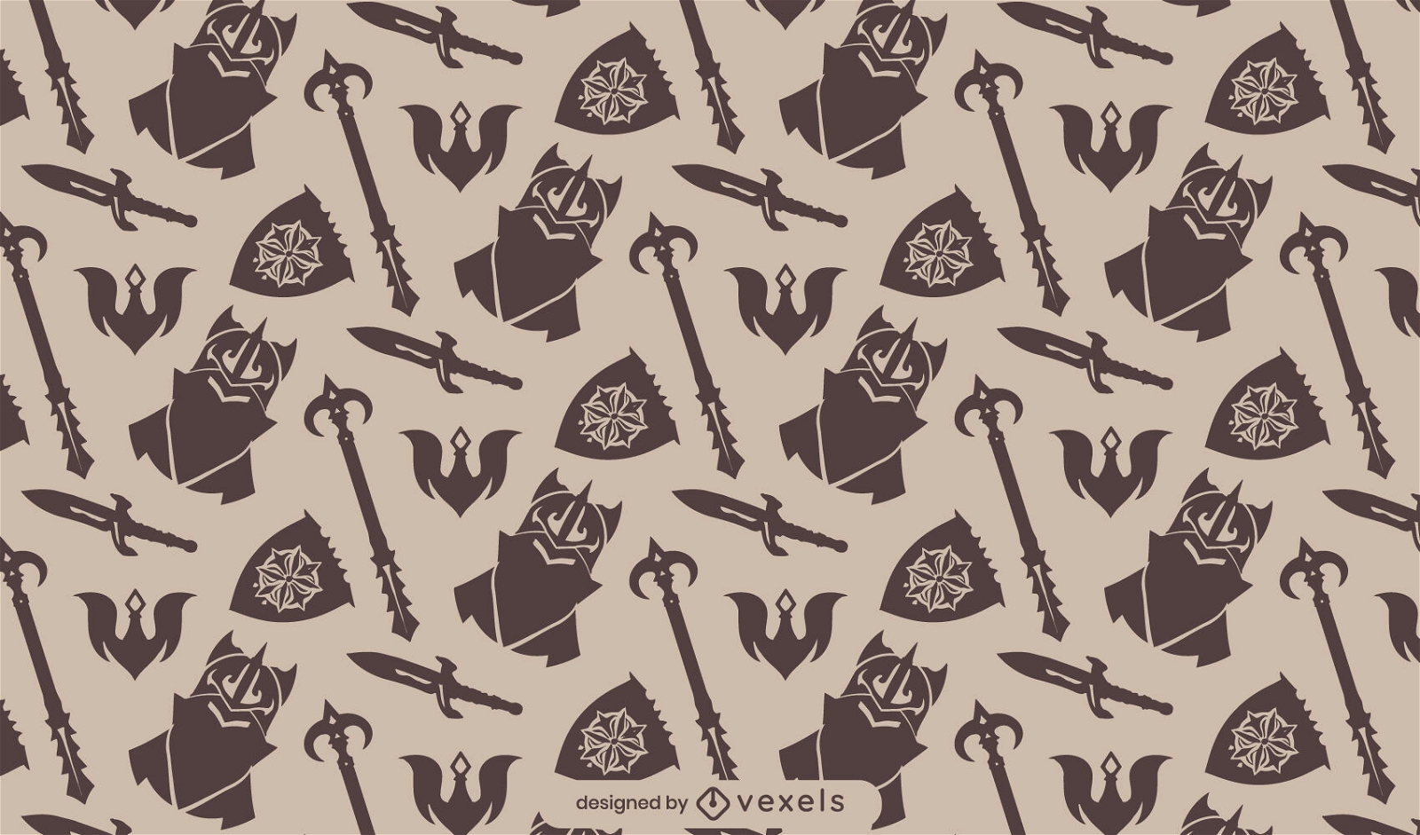 Desenho de padrão de cavaleiro, espadas e escudos