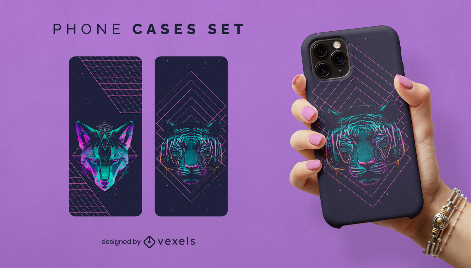 Diseño de conjunto de funda para teléfono con estética Vaporwave.