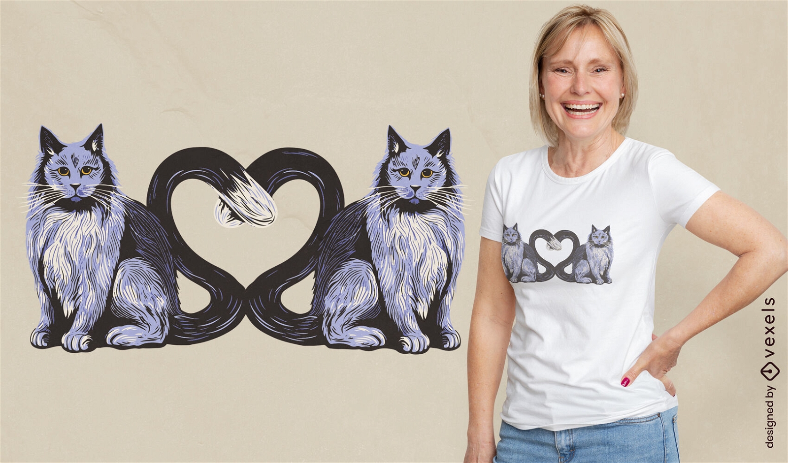 Design de camiseta de caudas de coração de gatos