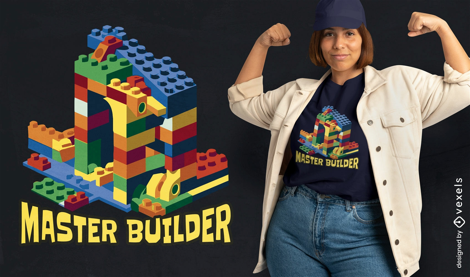 Diseño de camiseta de maestro constructor de bloques.