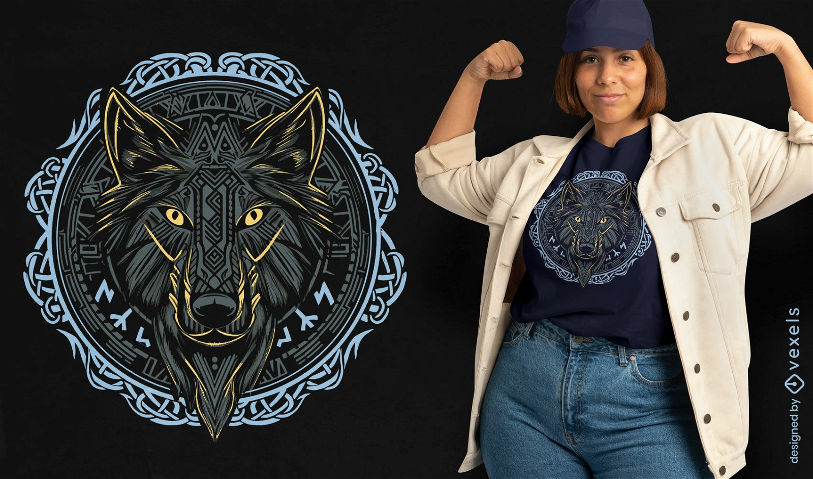 Lobo com design de t-shirt de runas