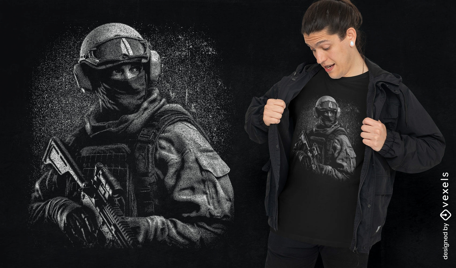 Diseño de camiseta de soldado de fuerzas especiales.