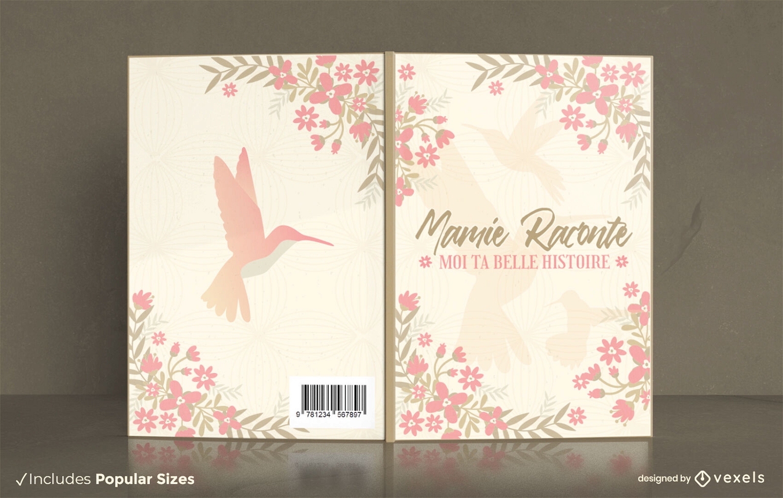 Diseño de portada de libro de colibrí rosa KDP