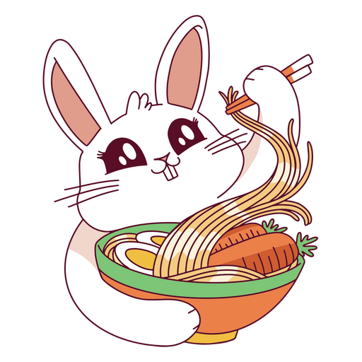 Bunny holding a bowl of noodles with chopsticks PNG Design