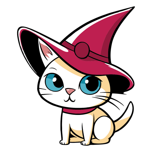 Cartoon cat wearing a witch hat PNG Design